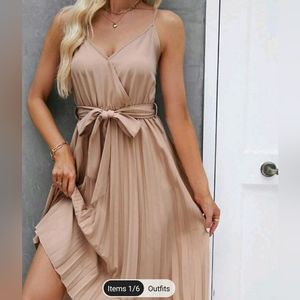 SHEIN Clasi Pleated Hem Belted Cami Dress